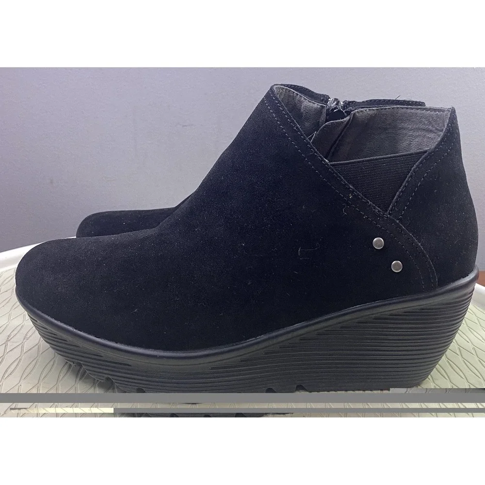 SKECHERS Womens Parallel Ditto Black‎ Suede Leather Ankle Boots Wedge Heel Sz. 9